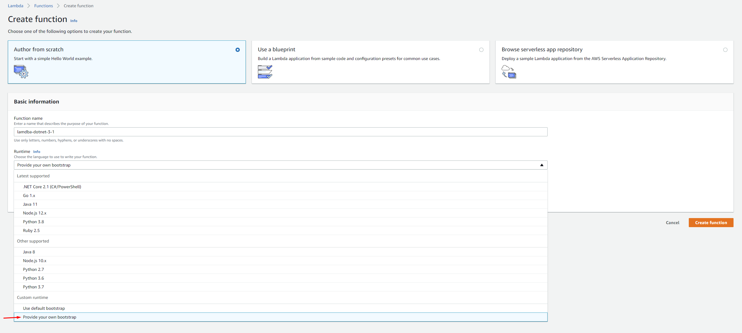 AWS Lambda Functions for Dotnet Core 3.1 using a custom runtime